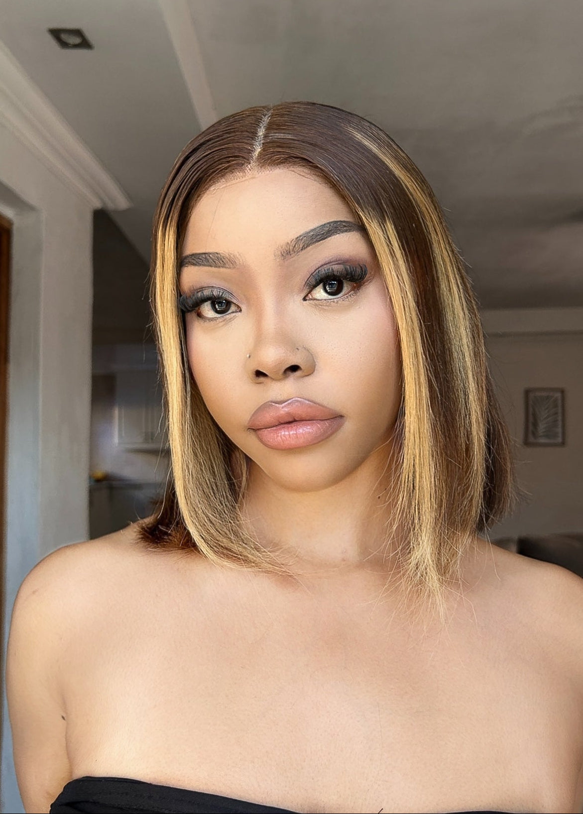 Peruvian 13x4 Lace Frontal Wig Straight Col 427 Streaked 12 Inch