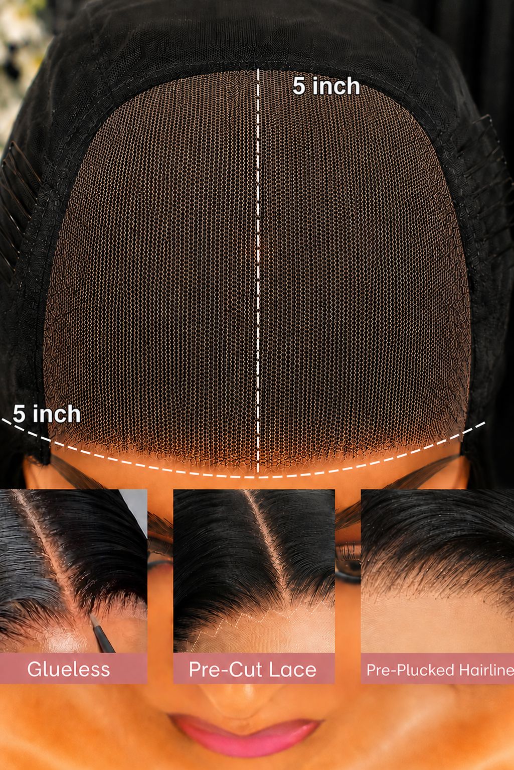 Pre Cut Vietnamese 5x5 Lace Wig Straight Cardi Bob 10 Inch col 1B4